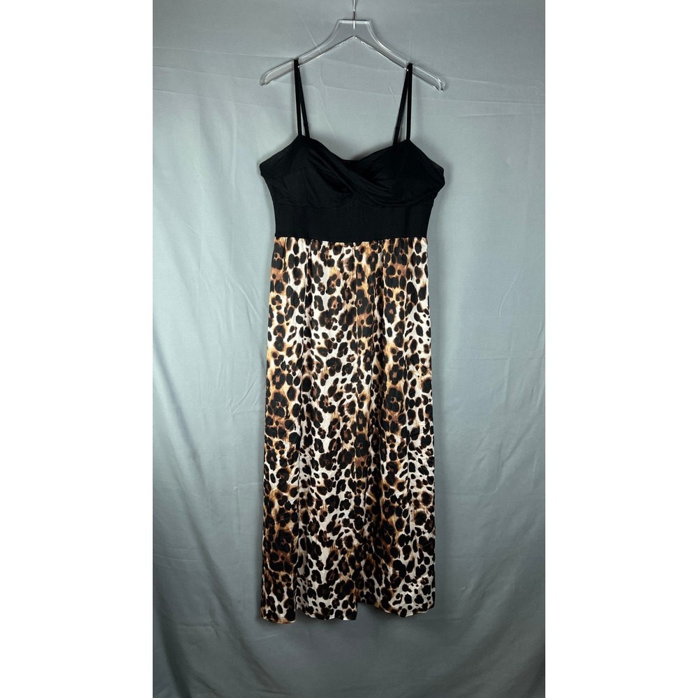 Bebe Maxi Dress Womens XL Multi Leopard Print Sweetheart Neck Shoulder Straps